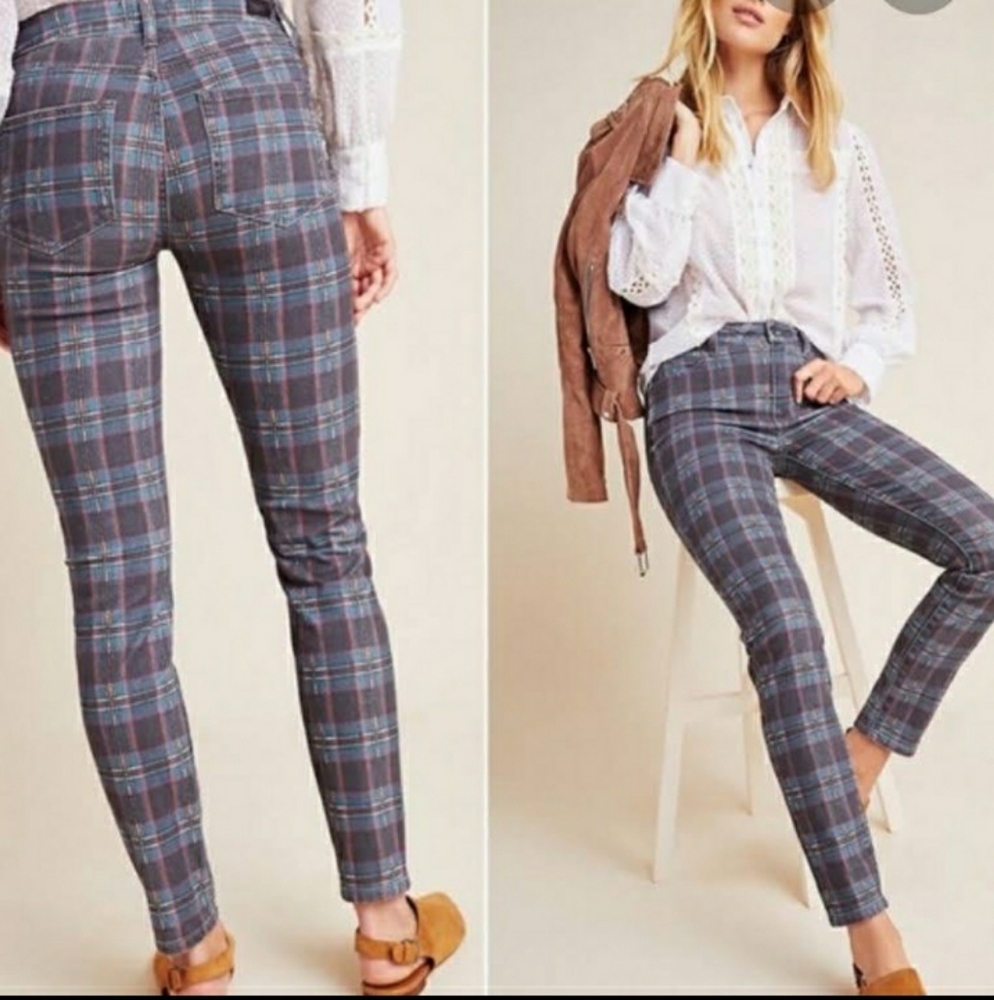 Paige Hoxton Atlantic Tartan Ankle Plaid Jeans, Size: 32